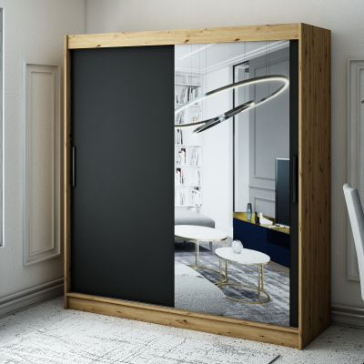 LURDES 3 tolóajtós gardróbszekrény - szélesség 200 cm, artisan tölgy / fekete