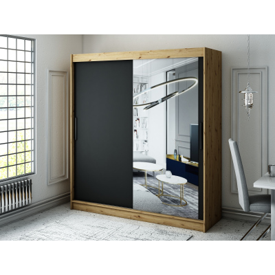 LURDES 3 tolóajtós gardróbszekrény - szélesség 200 cm, artisan tölgy / fekete