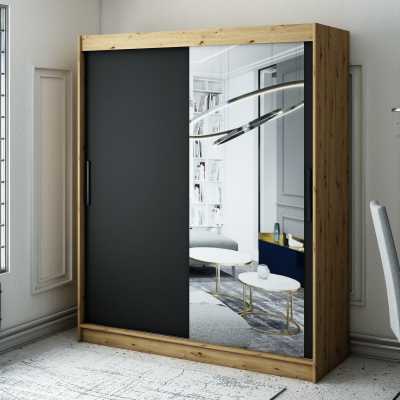 LURDES 3 tolóajtós gardróbszekrény - szélesség 180 cm, artisan tölgy / fekete