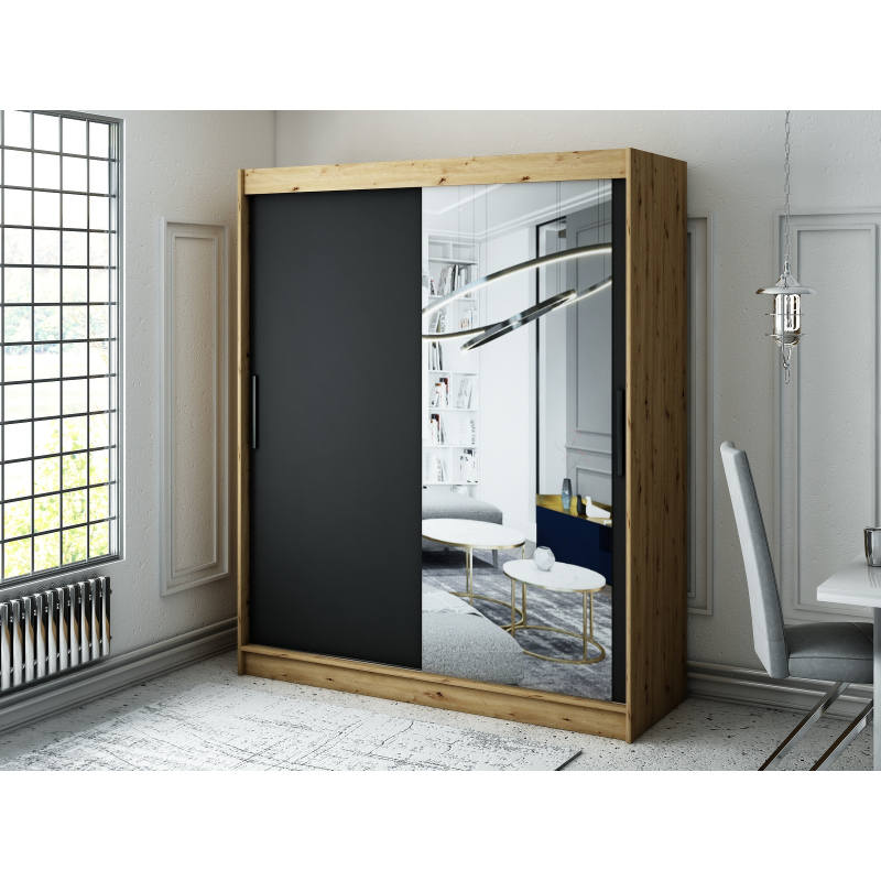 LURDES 3 tolóajtós gardróbszekrény - szélesség 180 cm, artisan tölgy / fekete