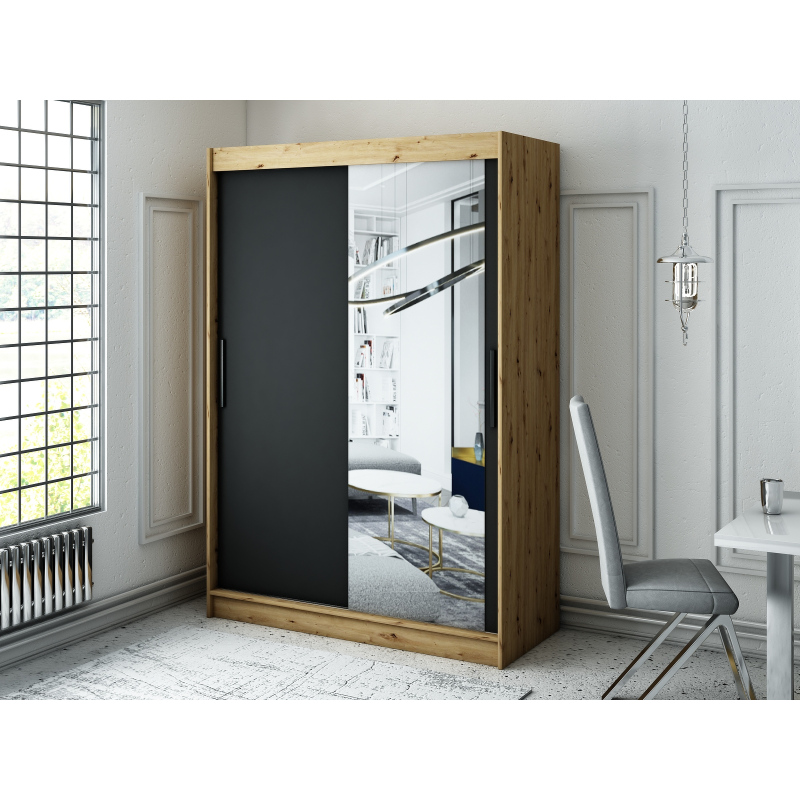 LURDES 3 tolóajtós gardróbszekrény - szélesség 150 cm, artisan tölgy / fekete