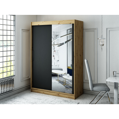 LURDES 3 tolóajtós gardróbszekrény - szélesség 150 cm, artisan tölgy / fekete