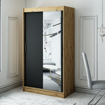 LURDES 3 tolóajtós gardróbszekrény - szélesség 120 cm, artisan tölgy / fekete