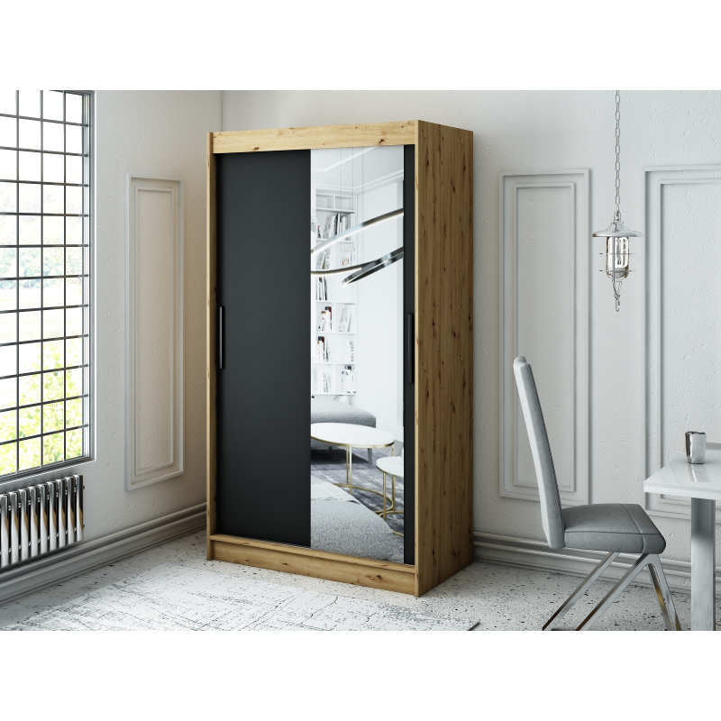 LURDES 3 tolóajtós gardróbszekrény - szélesség 120 cm, artisan tölgy / fekete