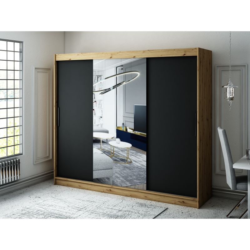 LURDES 2 tolóajtós gardróbszekrény - 250 cm széles, artisan tölgy / fekete
