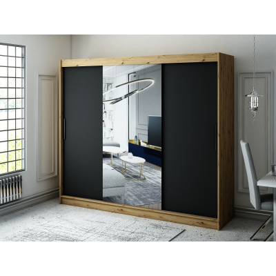 LURDES 2 tolóajtós gardróbszekrény - 250 cm széles, artisan tölgy / fekete