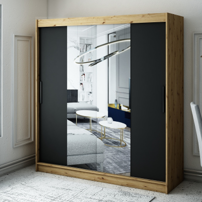 LURDES 2 tolóajtós gardróbszekrény - szélesség 200 cm, artisan tölgy / fekete