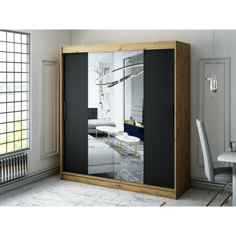 LURDES 2 tolóajtós gardróbszekrény - szélesség 200 cm, artisan tölgy / fekete