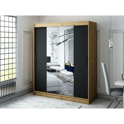 LURDES 2 tolóajtós gardróbszekrény - szélesség 180 cm, artisan tölgy / fekete