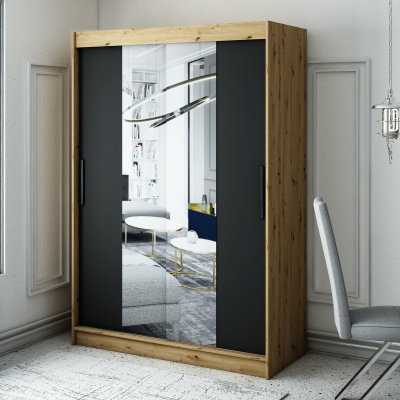 LURDES 2 tolóajtós gardróbszekrény - szélesség 150 cm, artisan tölgy / fekete