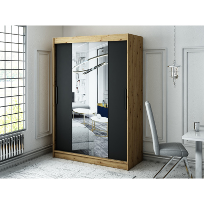 LURDES 2 tolóajtós gardróbszekrény - szélesség 150 cm, artisan tölgy / fekete