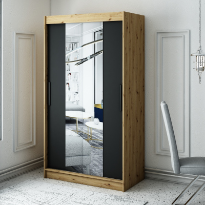 LURDES 2 tolóajtós gardróbszekrény - szélesség 120 cm, artisan tölgy / fekete
