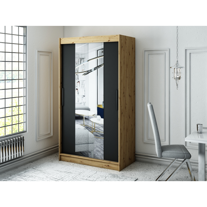 LURDES 2 tolóajtós gardróbszekrény - szélesség 120 cm, artisan tölgy / fekete