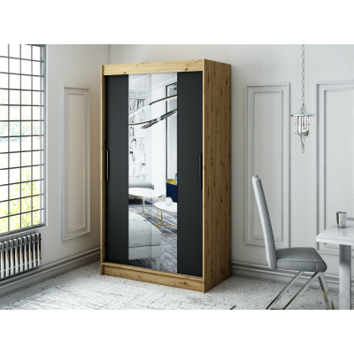LURDES 2 tolóajtós gardróbszekrény - szélesség 120 cm, artisan tölgy / fekete