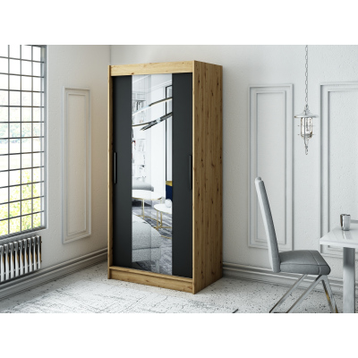 LURDES 2 tolóajtós gardróbszekrény - szélesség 100 cm, artisan tölgy / fekete