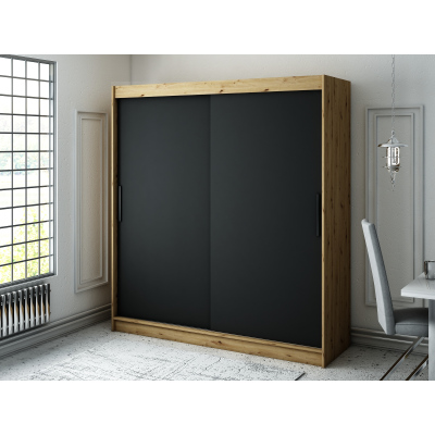 LURDES 1 tolóajtós gardróbszekrény - 200 cm széles, artisan tölgy / fekete