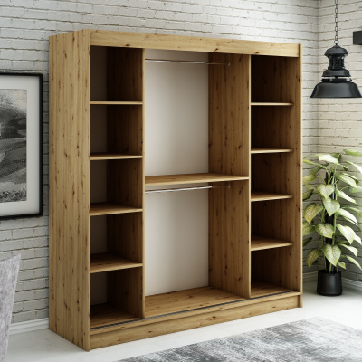 LURDES 1 tolóajtós gardróbszekrény - 200 cm széles, artisan tölgy / fekete