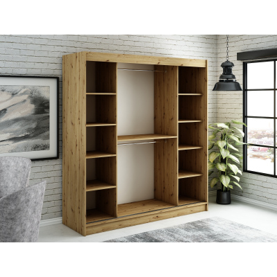 LURDES 1 tolóajtós gardróbszekrény - 200 cm széles, artisan tölgy / fekete