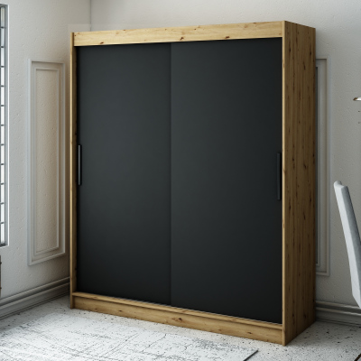 LURDES 1 tolóajtós gardróbszekrény - szélesség 180 cm, artisan tölgy / fekete