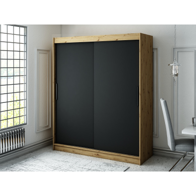 LURDES 1 tolóajtós gardróbszekrény - szélesség 180 cm, artisan tölgy / fekete