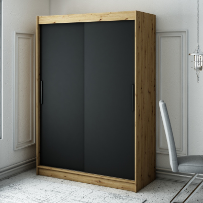 LURDES 1 tolóajtós gardróbszekrény - szélesség 150 cm, artisan tölgy / fekete