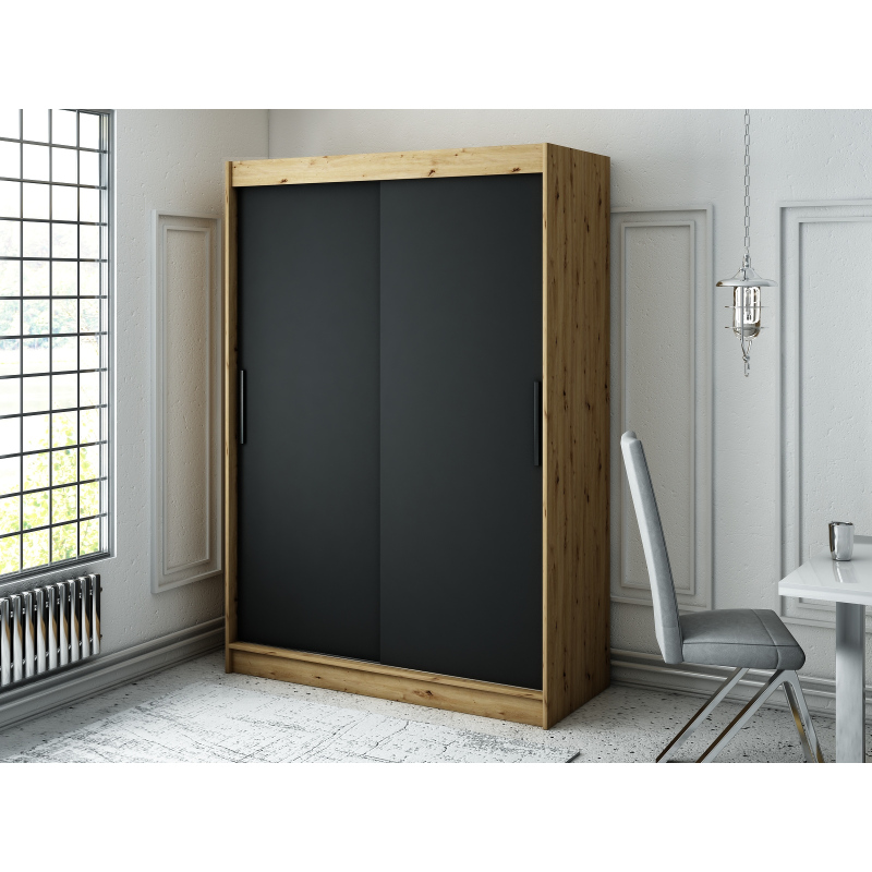 LURDES 1 tolóajtós gardróbszekrény - szélesség 150 cm, artisan tölgy / fekete