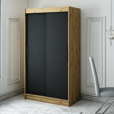 LURDES 1 tolóajtós gardróbszekrény - szélesség 120 cm, artisan tölgy / fekete