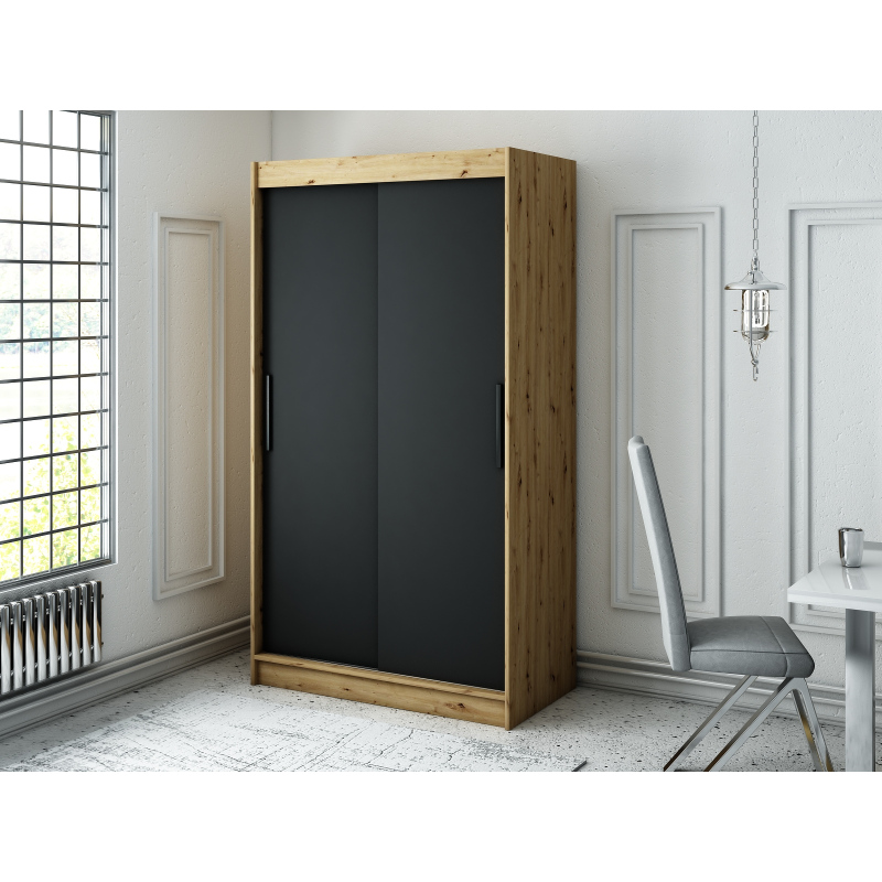 LURDES 1 tolóajtós gardróbszekrény - szélesség 120 cm, artisan tölgy / fekete