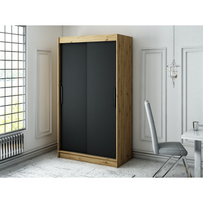 LURDES 1 tolóajtós gardróbszekrény - szélesség 120 cm, artisan tölgy / fekete