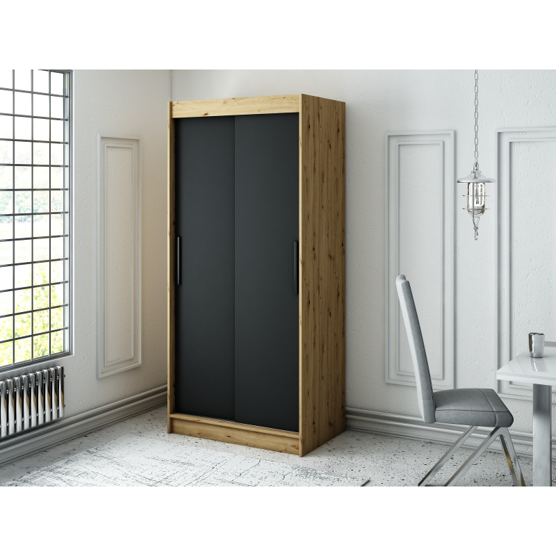 LURDES 1 tolóajtós gardróbszekrény - szélesség 100 cm, artisan tölgy / fekete
