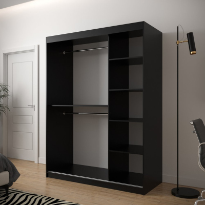 JANETTE 3 grafikás és tükörrel ellátott szekrény - szélesség 150 cm, fekete / fehér