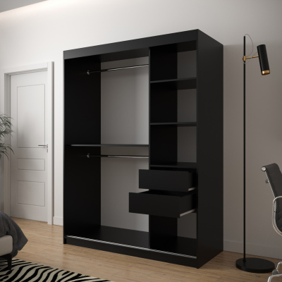 JANETTE 3 grafikás és tükörrel ellátott szekrény - szélesség 150 cm, fekete / fehér