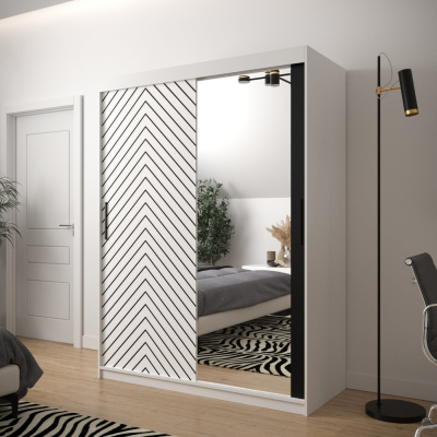 JANETTE 3 grafikával és tükörrel ellátott szekrény - szélesség 150 cm, fehér