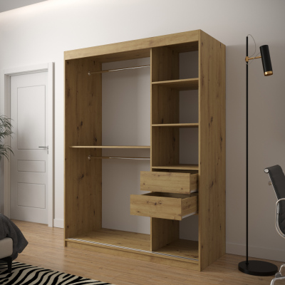 JANETTE 3 grafikával és tükörrel ellátott szekrény - szélesség 150 cm, artisan tölgy / fehér