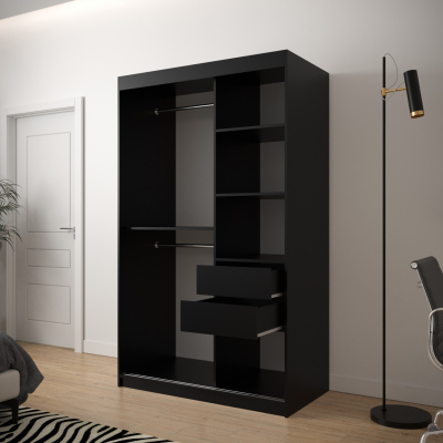 JANETTE 3 grafikás és tükörrel ellátott szekrény - szélesség 120 cm, fekete / fehér