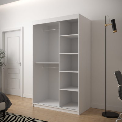 JANETTE 3 grafikával és tükörrel ellátott szekrény - szélesség 120 cm, fehér / artisan tölgy