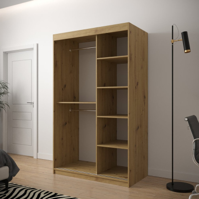 JANETTE 3 grafikával és tükörrel ellátott szekrény - szélesség 120 cm, artisan tölgy / fehér