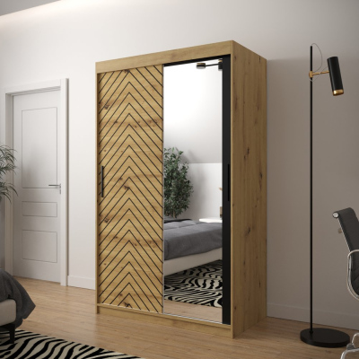 JANETTE 3 grafikával és tükörrel ellátott szekrény - szélesség 120 cm, artisan tölgyfa
