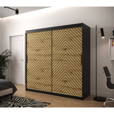 JANETTE 2 grafikás ruhásszekrény - szélesség 200 cm, fekete / artisan tölgy