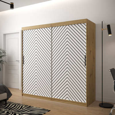 JANETTE 2 grafikás ruhásszekrény - szélesség 200 cm, artisan tölgy / fehér