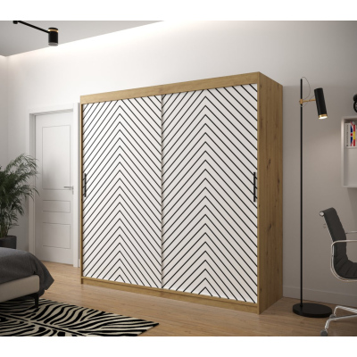JANETTE 2 grafikás ruhásszekrény - szélesség 200 cm, artisan tölgy / fehér