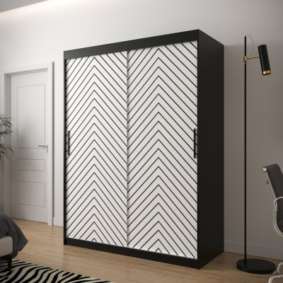 JANETTE 2 grafikás ruhásszekrény - szélesség 150 cm, fekete / fehér