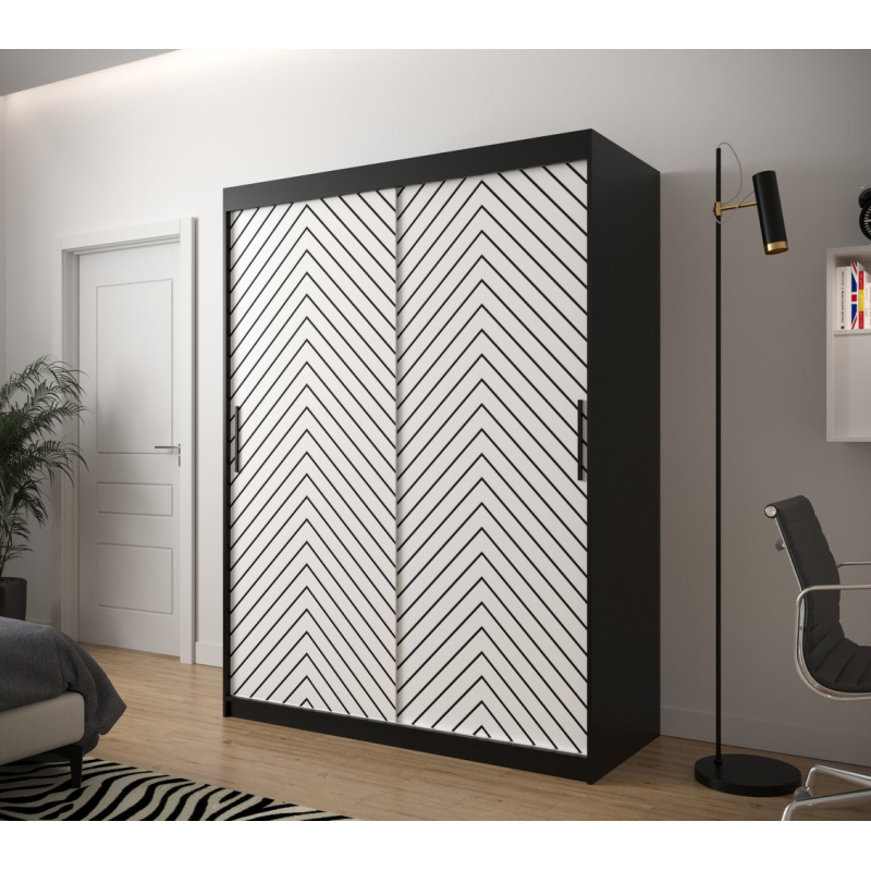 JANETTE 2 grafikás ruhásszekrény - szélesség 150 cm, fekete / fehér