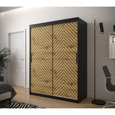 JANETTE 2 grafikás ruhásszekrény - szélesség 150 cm, fekete / artisan tölgy