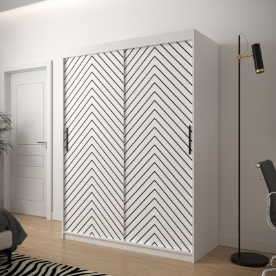 JANETTE 2 grafikás ruhásszekrény - szélesség 150 cm, fehér