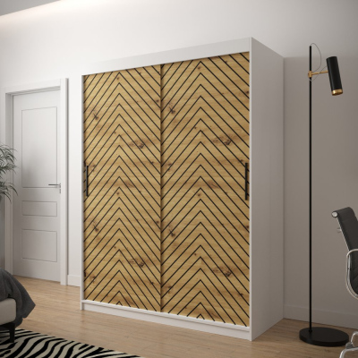 JANETTE 2 grafikás ruhásszekrény - szélesség 150 cm, fehér / artisan tölgy