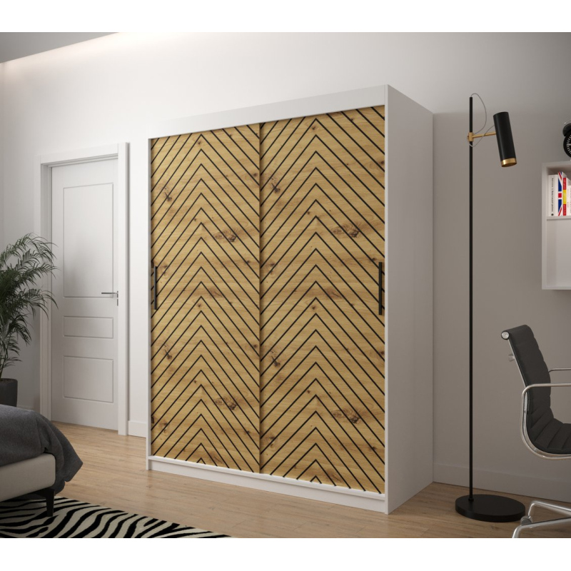 JANETTE 2 grafikás ruhásszekrény - szélesség 150 cm, fehér / artisan tölgy