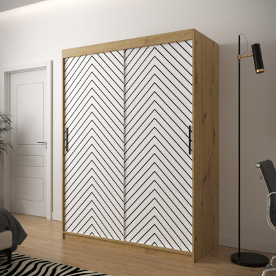JANETTE 2 grafikás ruhásszekrény - szélesség 150 cm, artisan tölgy / fehér