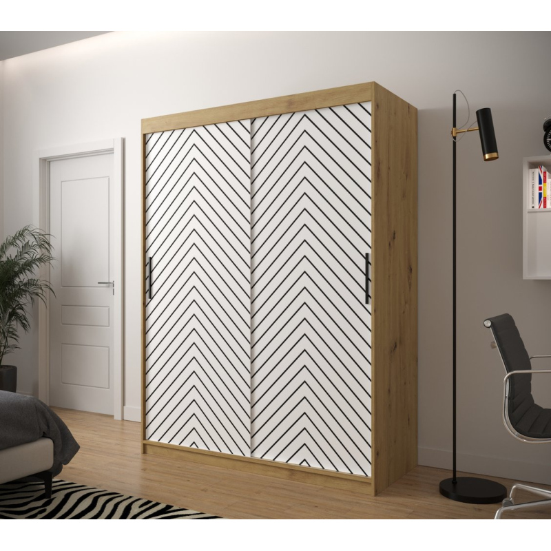 JANETTE 2 grafikás ruhásszekrény - szélesség 150 cm, artisan tölgy / fehér