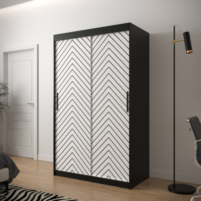JANETTE 2 grafikás ruhásszekrény - szélesség 120 cm, fekete / fehér